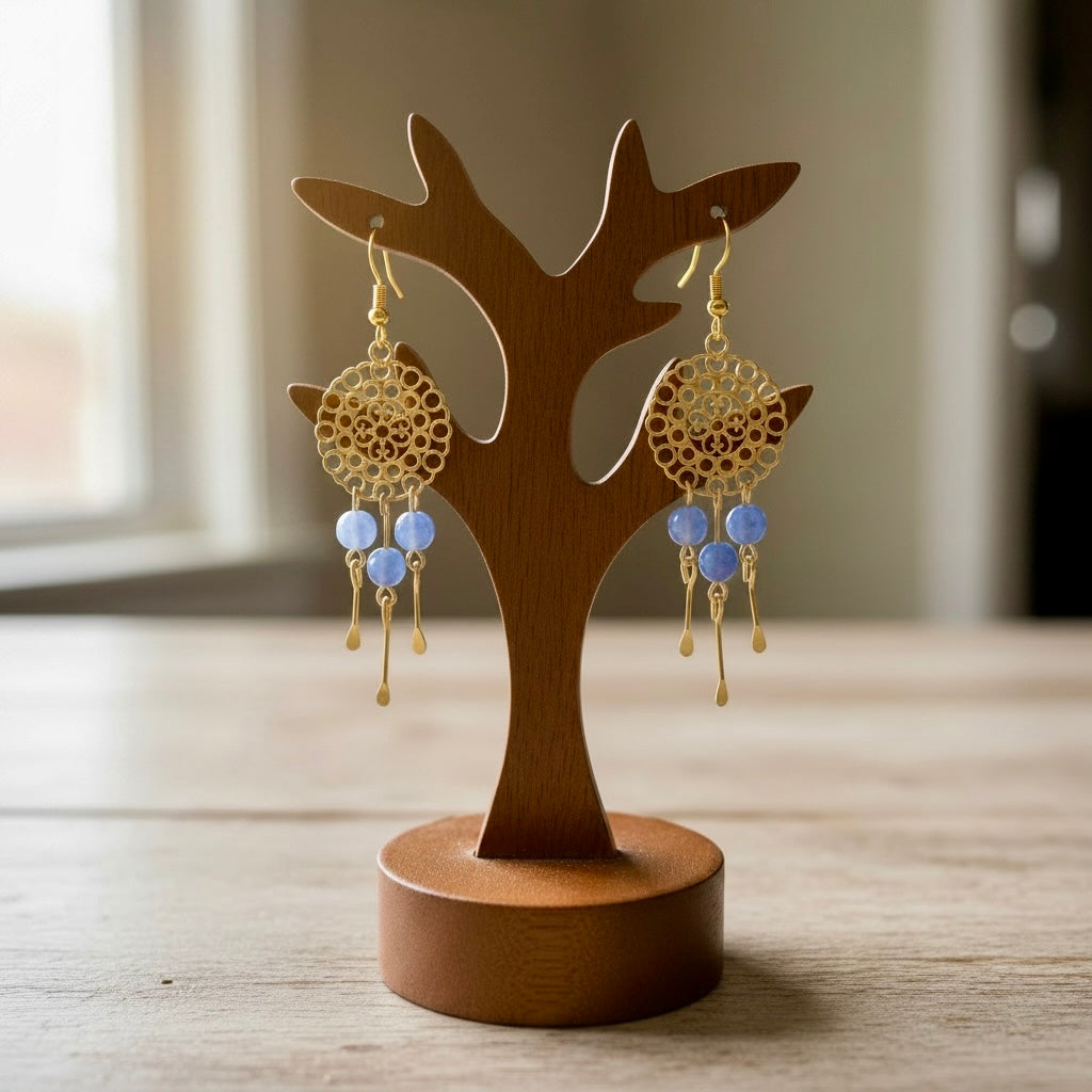 Light Blue Jade Chandelier Earrings with Fringe | 3.25”