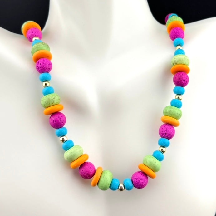 Multi Colored Beads & Gold Necklace 19”
