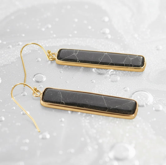 Earrings | Black Obsidian | 18K Gold-filled | 2”