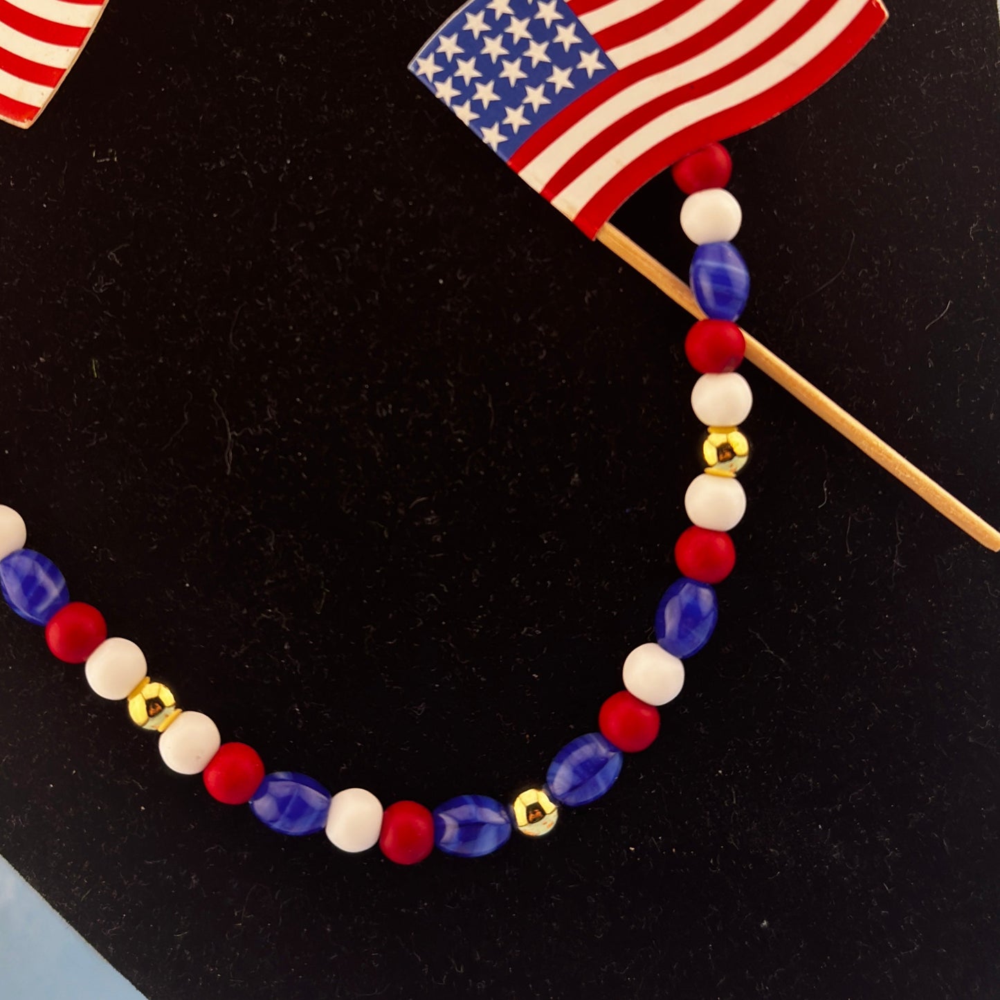 Red, White, Blue, and Gold Necklace 20" by