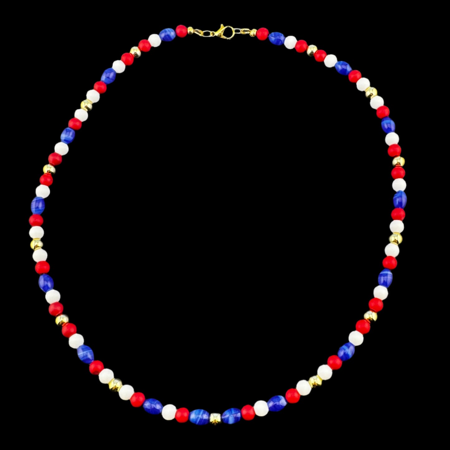 Red, White, Blue, and Gold Necklace 20" by