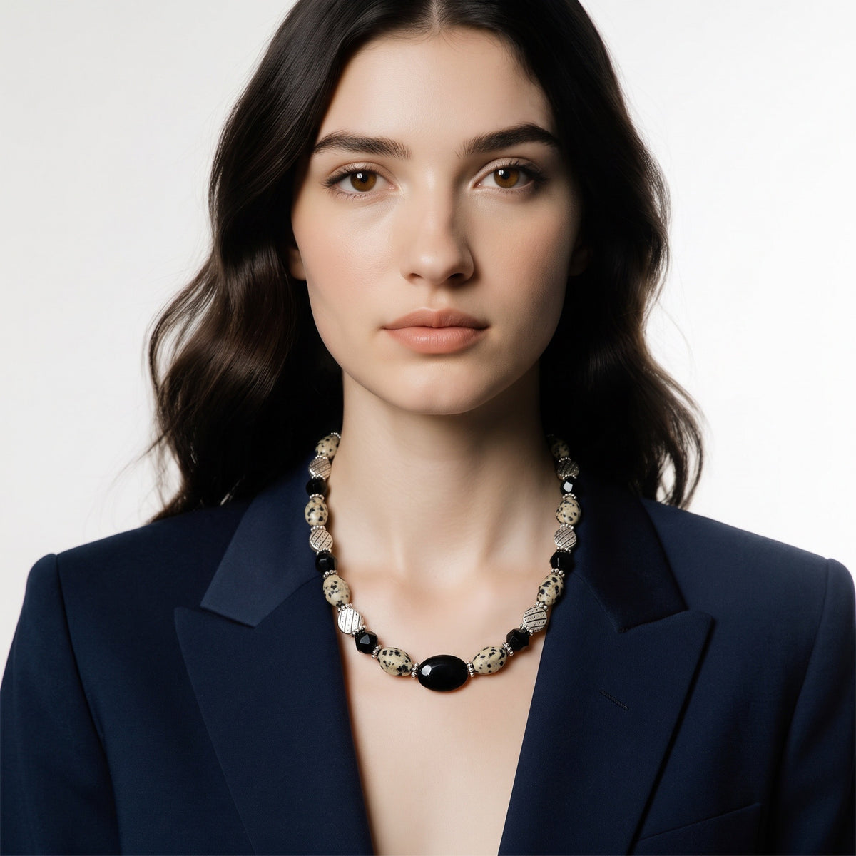 Dalmation Jasper & Onyx Necklace | 16" with 2" Extention