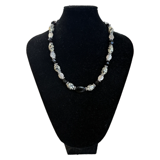 Dalmation Jasper & Onyx Necklace | 16" with 2" Extention