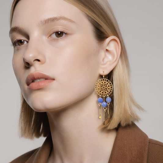 Light Blue Jade Chandelier Earrings with Fringe | 3.25”