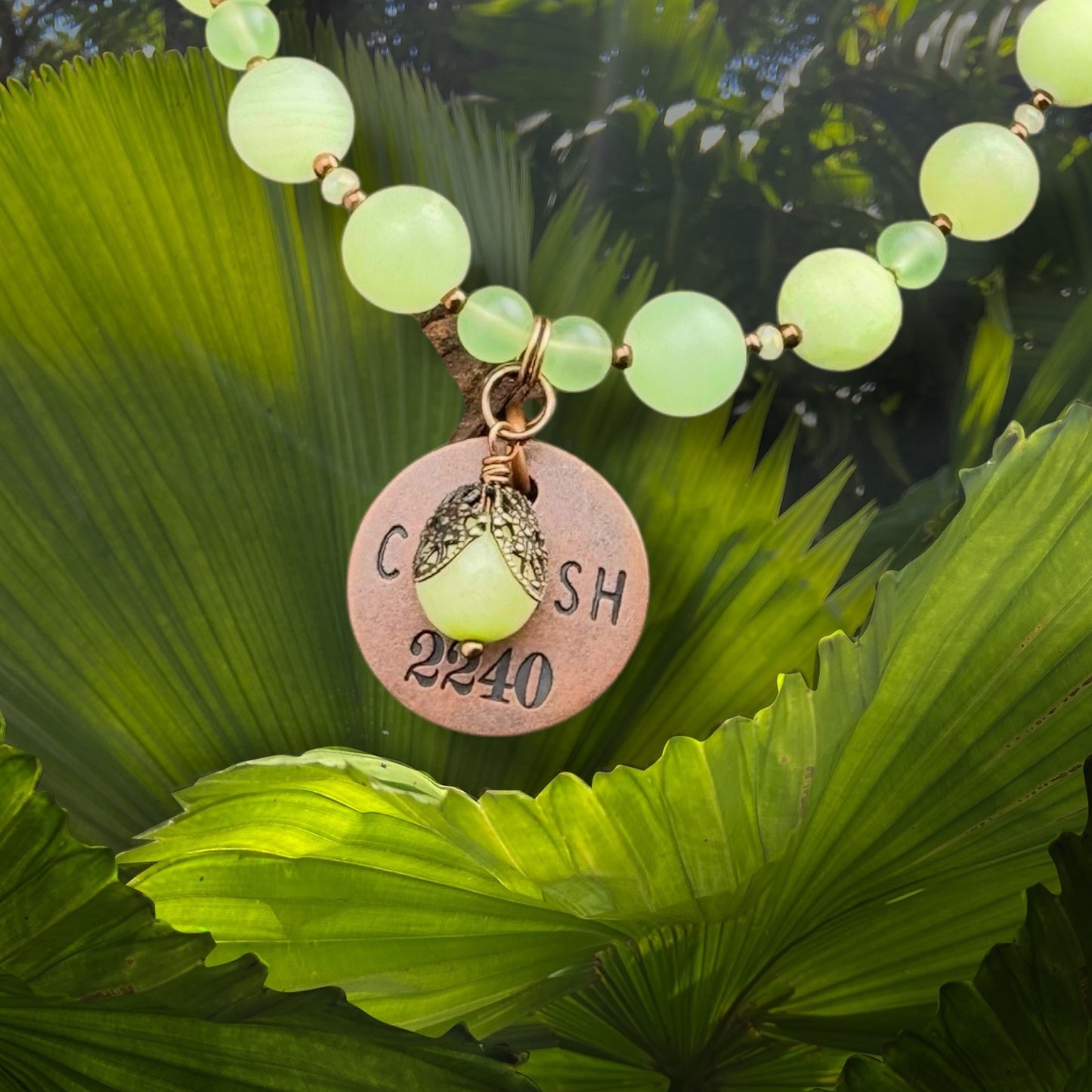 Green Chalcedony Gemstone and copper Necklace 28”