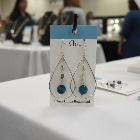 Earrings | Teal Tigereye Gemstones | Teardrop | Silver Findings | 2.5”