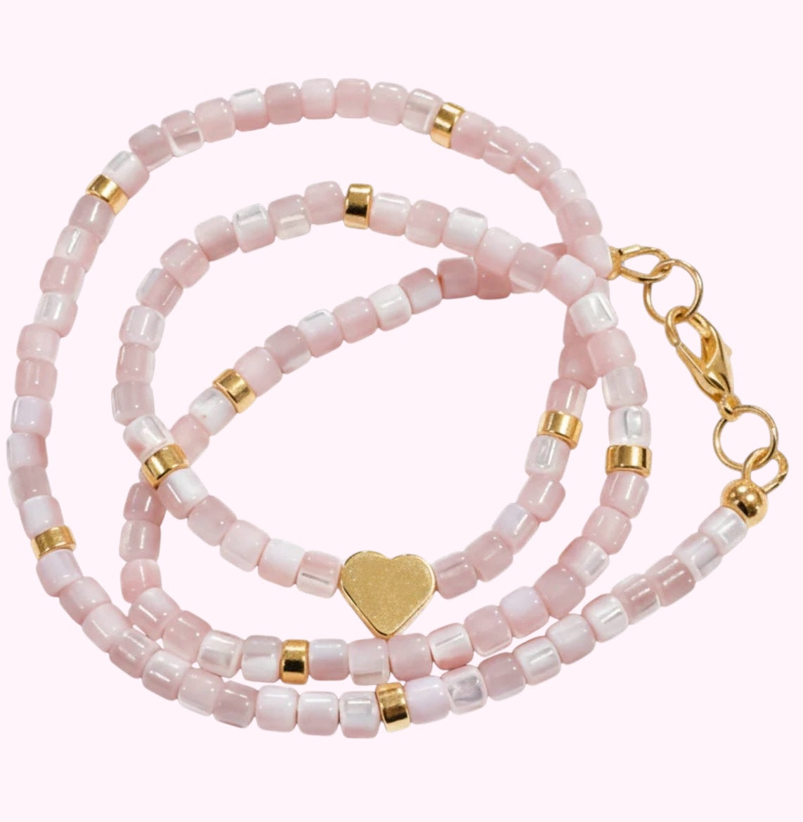 Necklace | Heart | 18K Gold-filled |Rose Quartz | Tube Beads | 16"