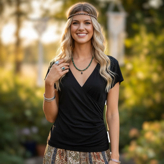 Green Malachite and Black Onyx Necklace with Onyx Briolette Drop 16"