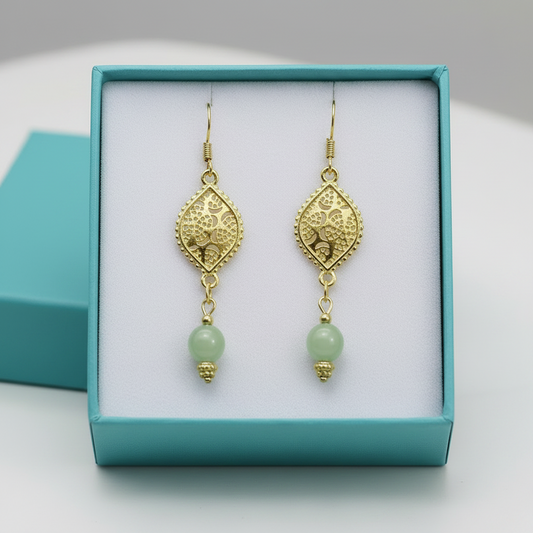 Green Jade Earrings with Rhodium Component 2.25”