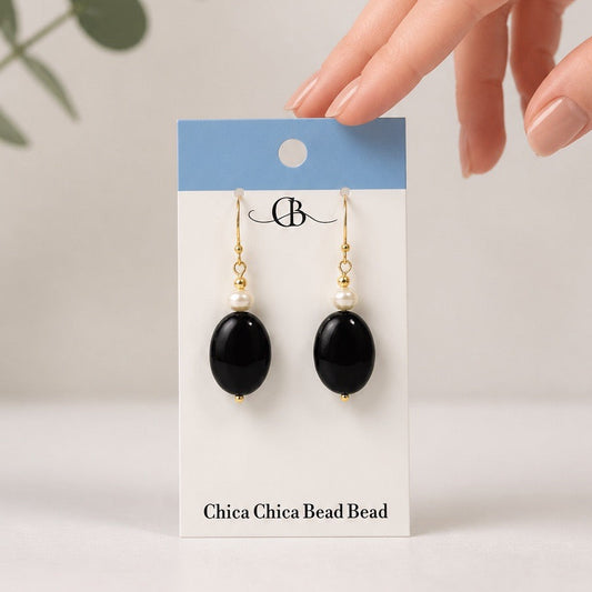 Earrings | Black Onyx and Freshwater Pearls | 1.5"