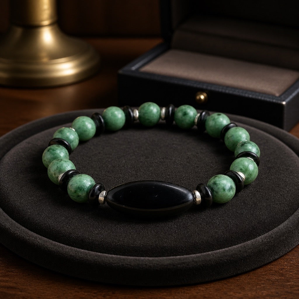 Bracelet | Green Epidote | Onyx | Stretch