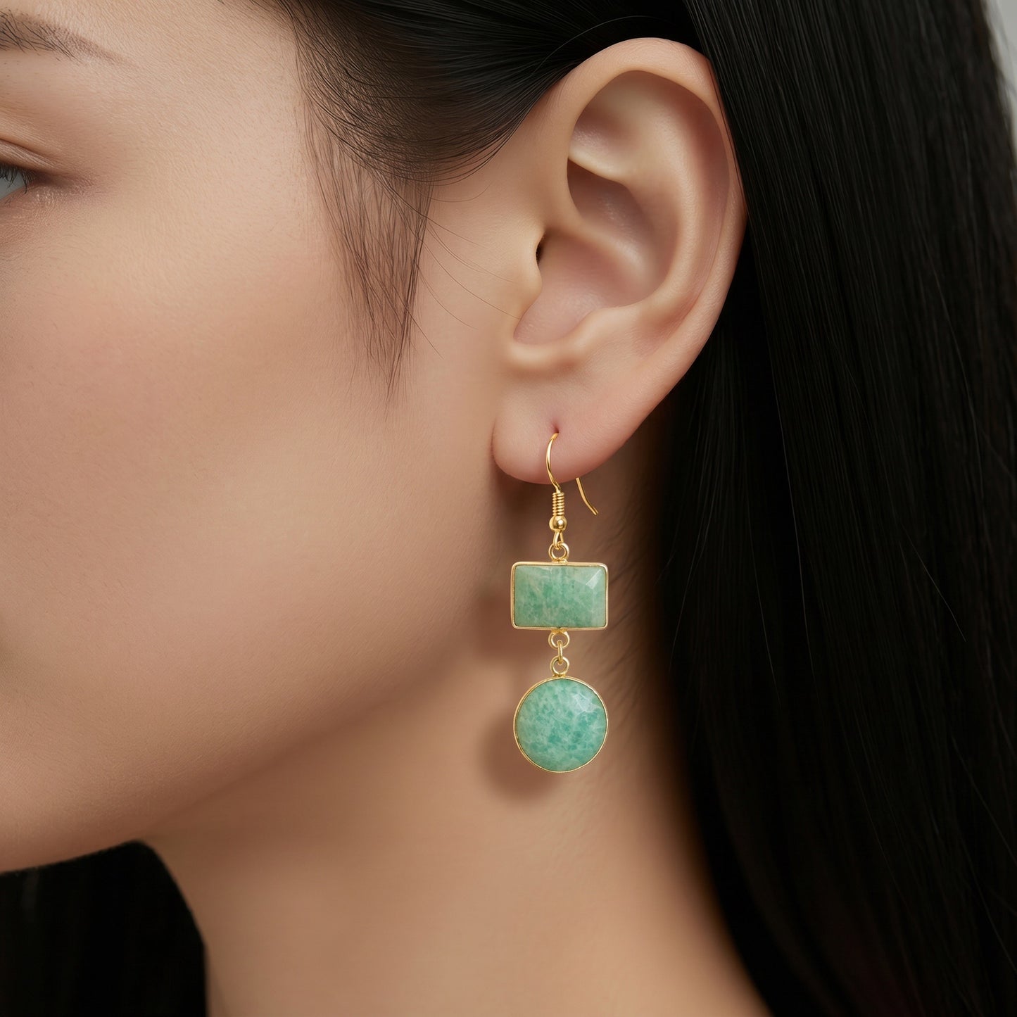 Earring | |Amazonite | 18K Gold-Plated | 2.25"