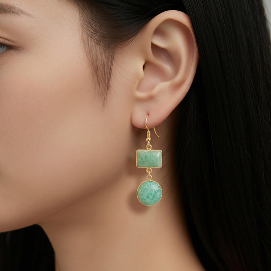 Earring | |Amazonite | 18K Gold-Plated | 2.25"