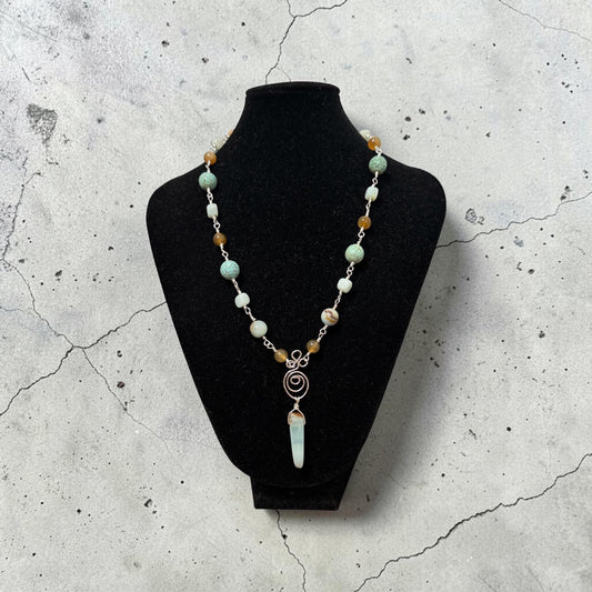 Necklace | Amazonite | Wire-wrapped | Handmade Spiral Connector | | 17"