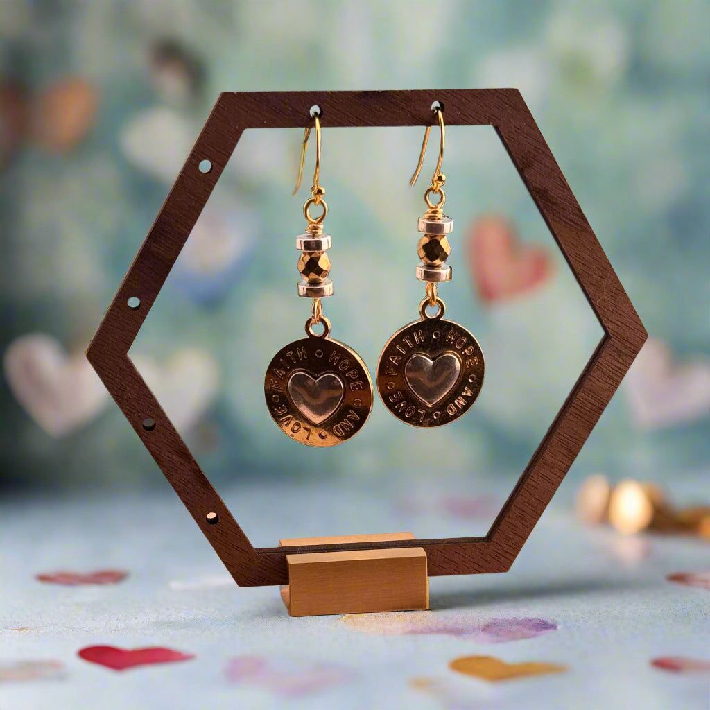 Faith Hope & Love Two-tone Earrings 2.25"