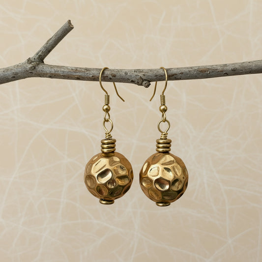 Earrings | Unique Metalic Gold Spheres | Brass Spacer Discs | 2"
