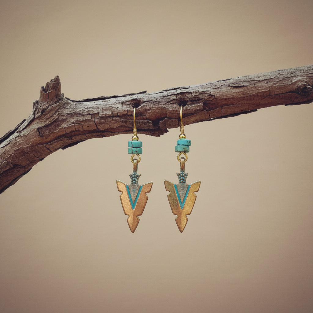 Earrings | Arrow Head Charm | Magnesite Turquoise Gemstones | 18K Gold-filled Earwires | 2.25"