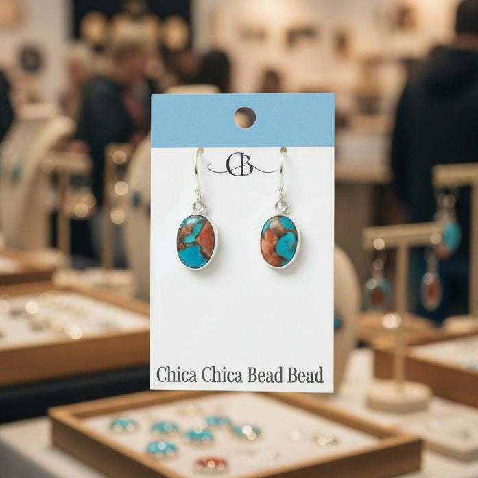 Earrings | Spiny Oyster Gemstones set in 925 Sterling Siver | 1.25"