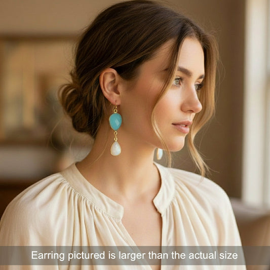 Earrings | Blue Chalcedony Teardrop | White Teardrop Moonstone | 18K Goldfilled Findings | 2.25" |