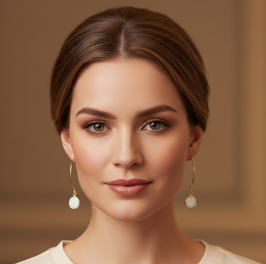 Earrings | Moonstone Rounds | 18K GF Findings | 2.75"