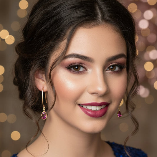 Earrings | Pear Shaped | Pink Sapphire Crystals | 18K GF Findings | 1.5"