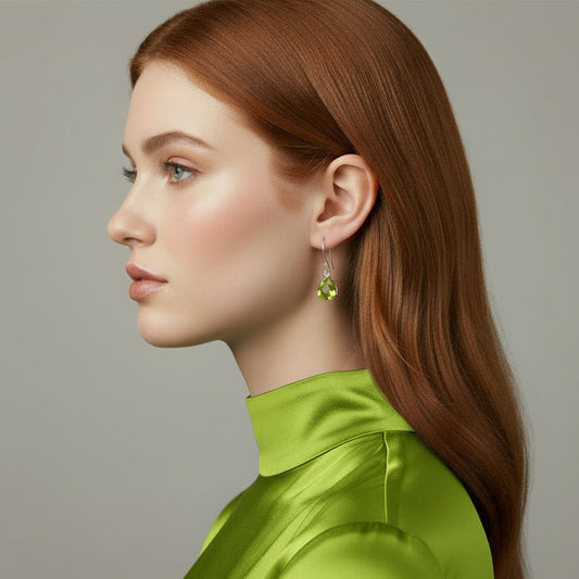 Earrings | Peridot Crystal | Silver-plated Earwires | 1"