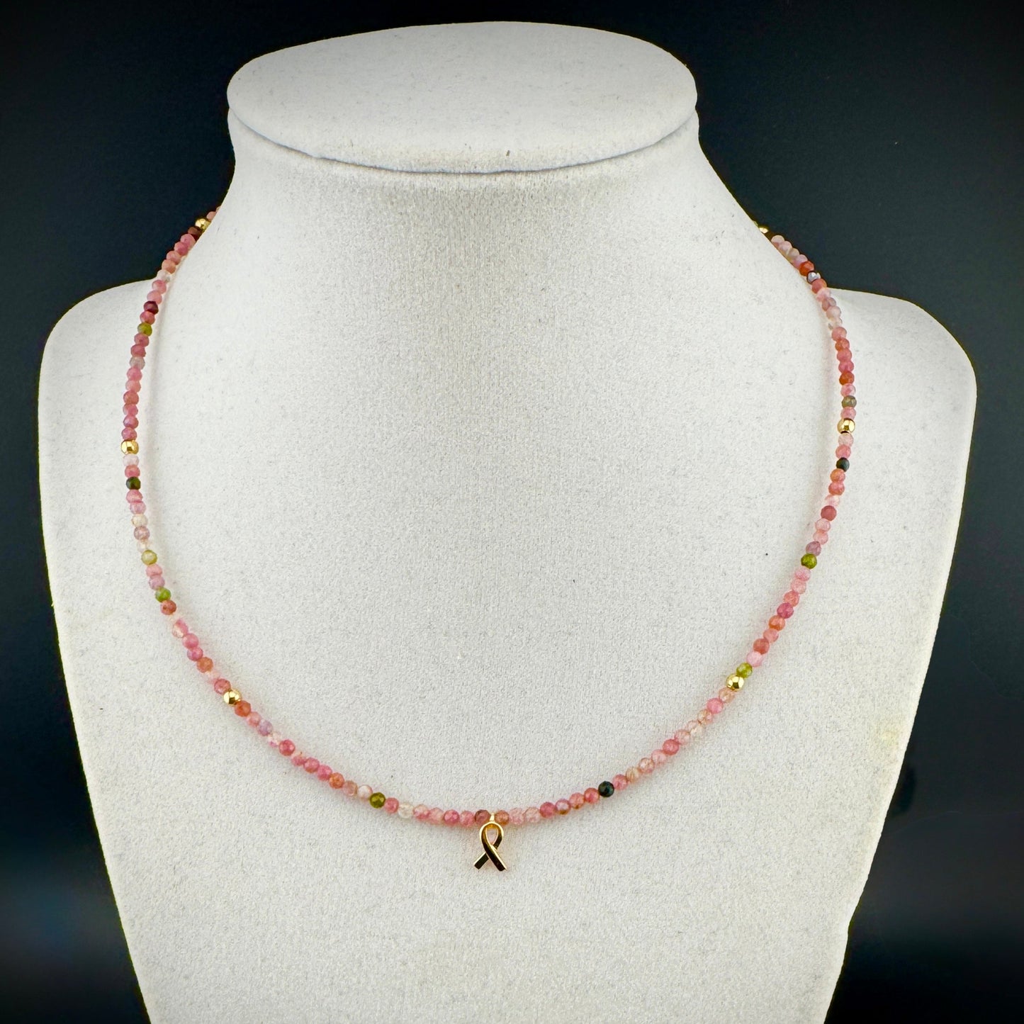 Pink Tourmaline Breast Cancer Awareness Necklace 16"