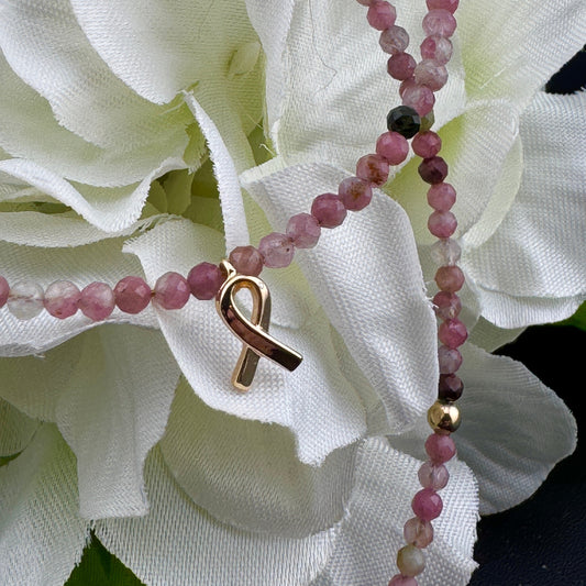 Pink Tourmaline Breast Cancer Awareness Necklace 16"