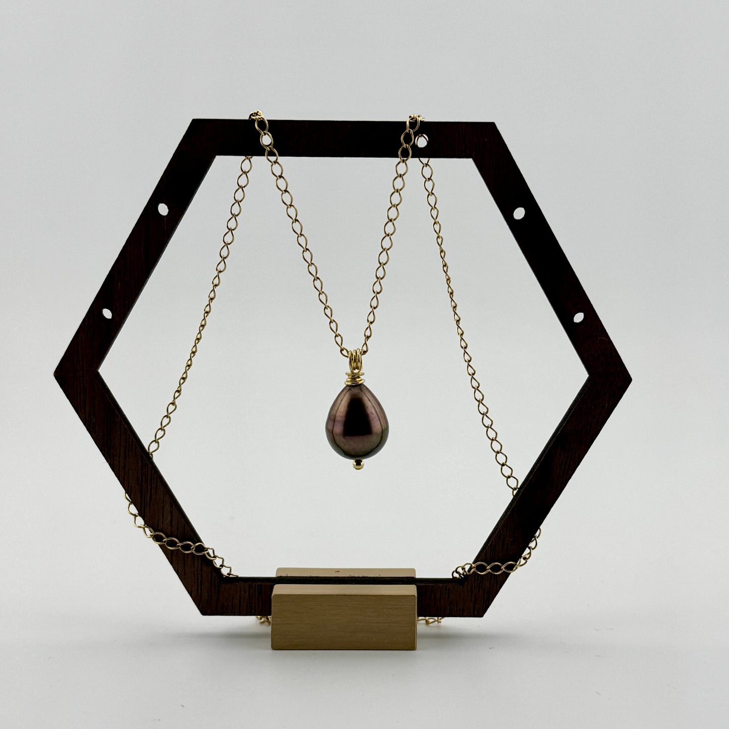 Bronze Tear Drop Pearl Necklace 18”