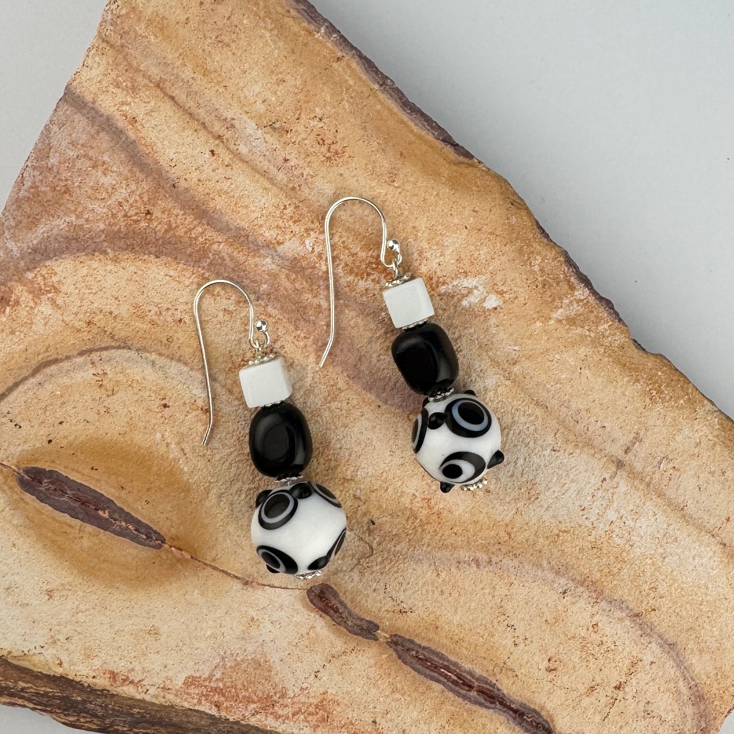 Black & White Lampwork Earrings 2"
