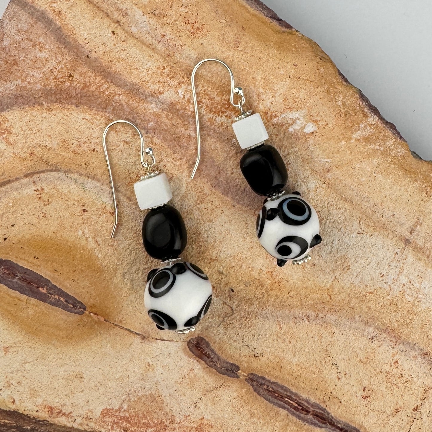 Black & White Lampwork Earrings 2"