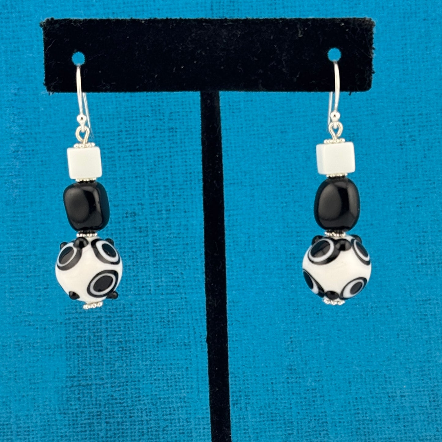Black & White Lampwork Earrings 2"