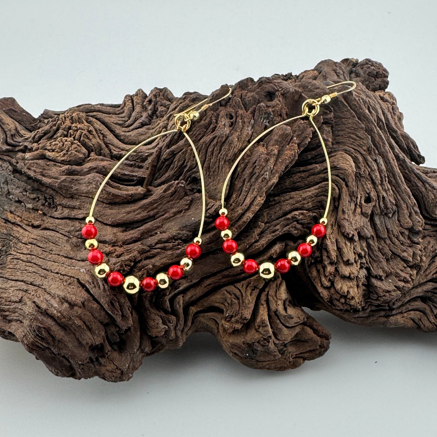 Red Tear Drop Earrings 2.75"