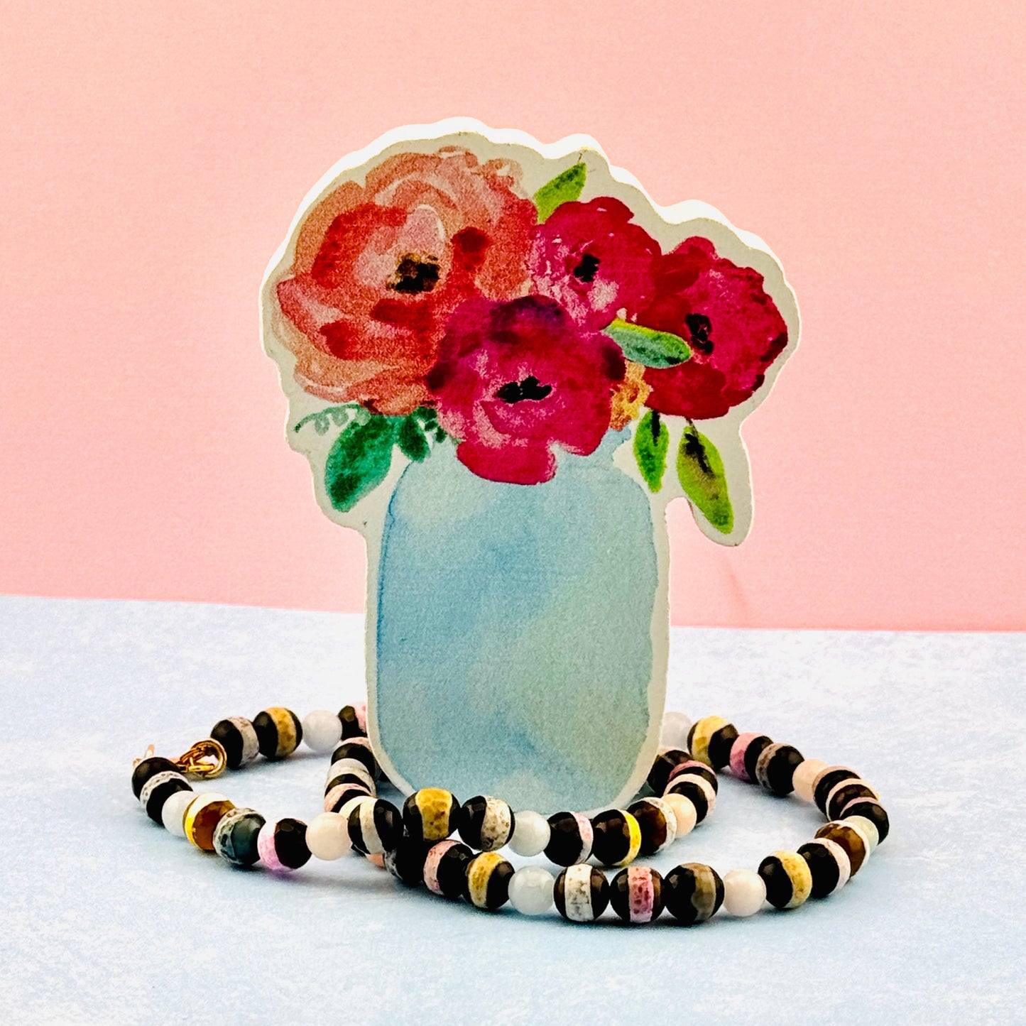 Hand Painted Agate Necklace 18"