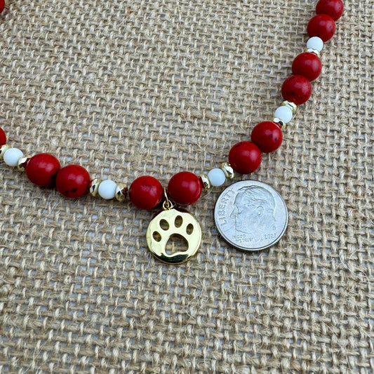 Red & White Paw Print Necklace 20"