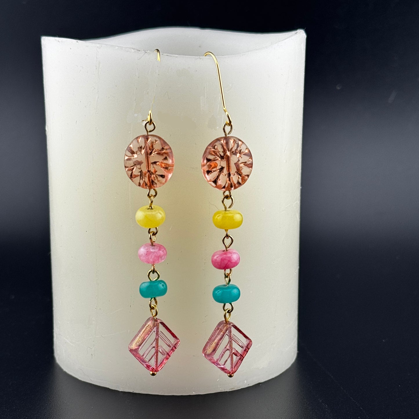 Eye Catching Czech Earrings 3.5”