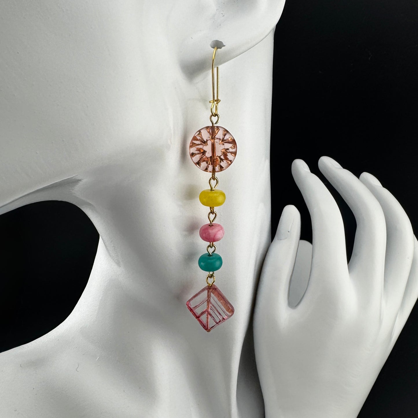 Eye Catching Czech Earrings 3.5”