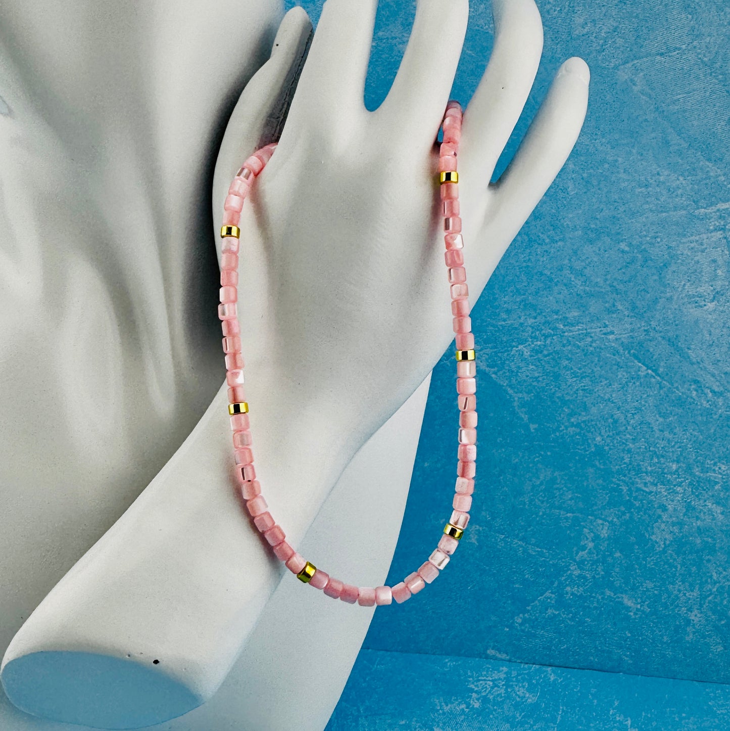 Rose Quartz Tube Necklace 16"