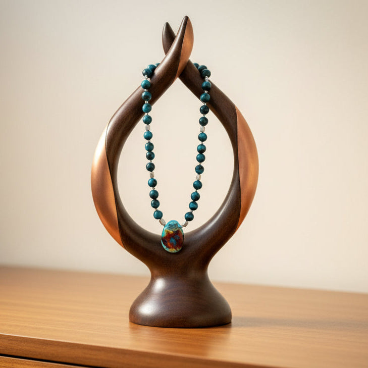 Necklace | Tigereye Gemstones | Chrysocolla Pendant | 16”