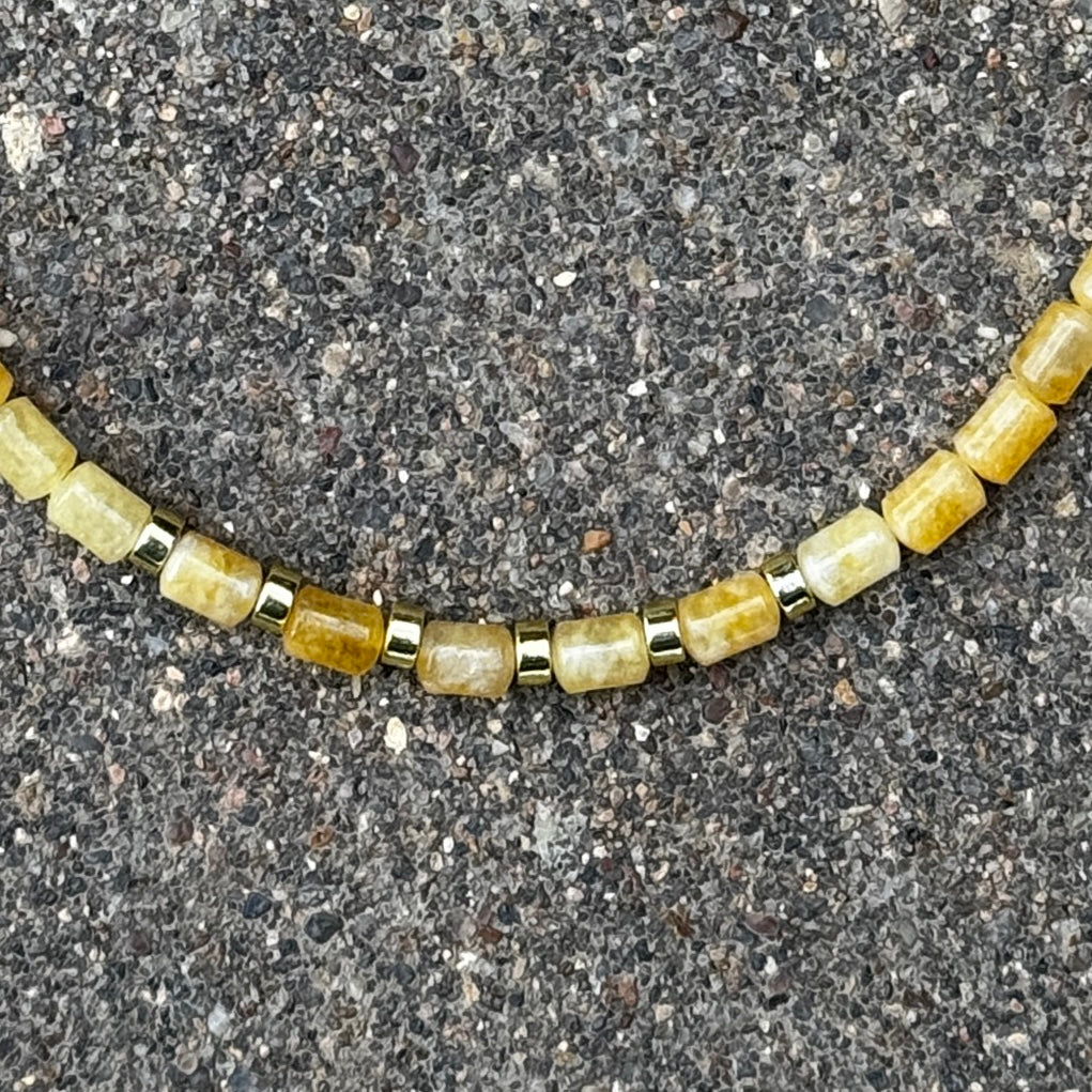 Yellow Jade Tube Necklace 15"