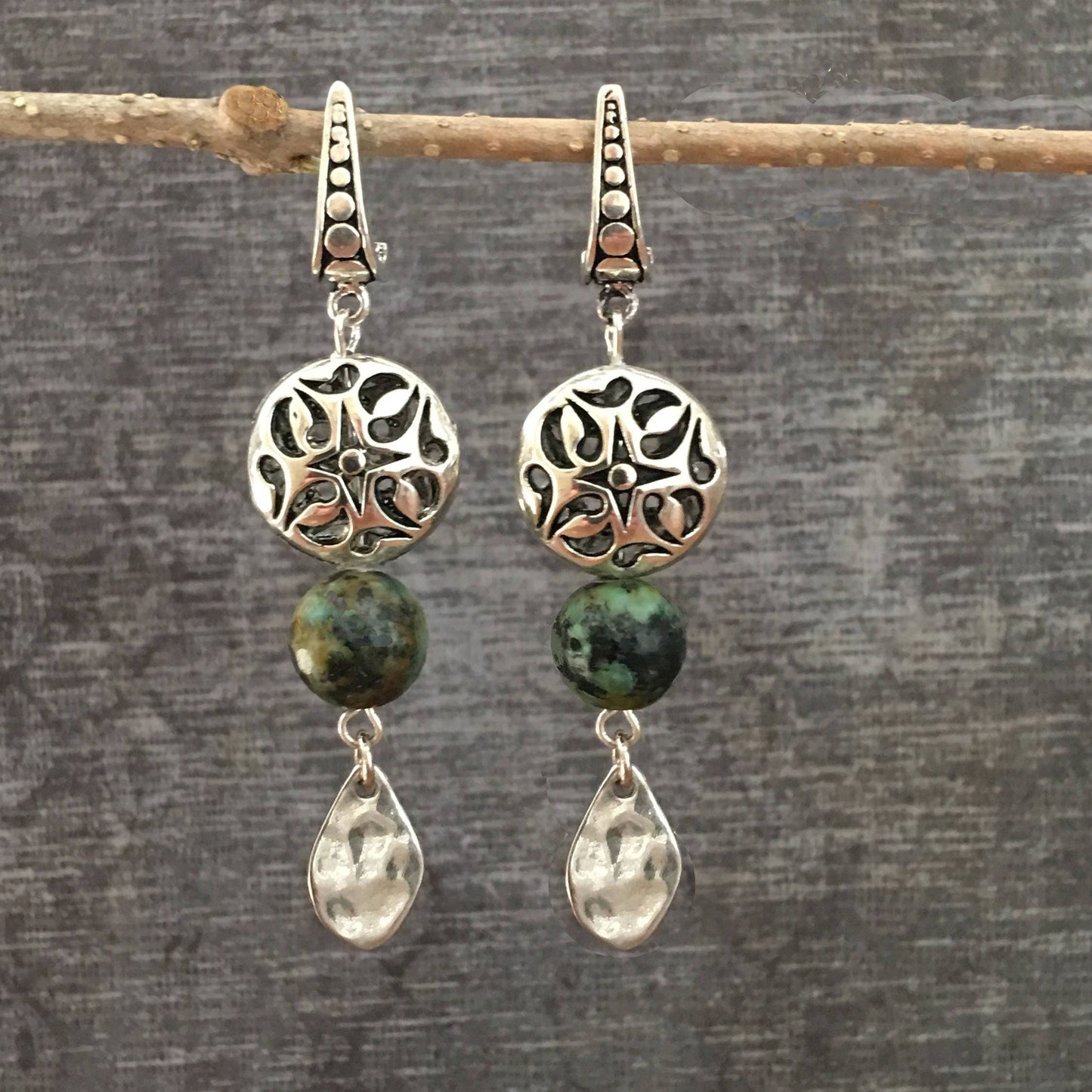 African Turquoise Post Earrings 2.5"