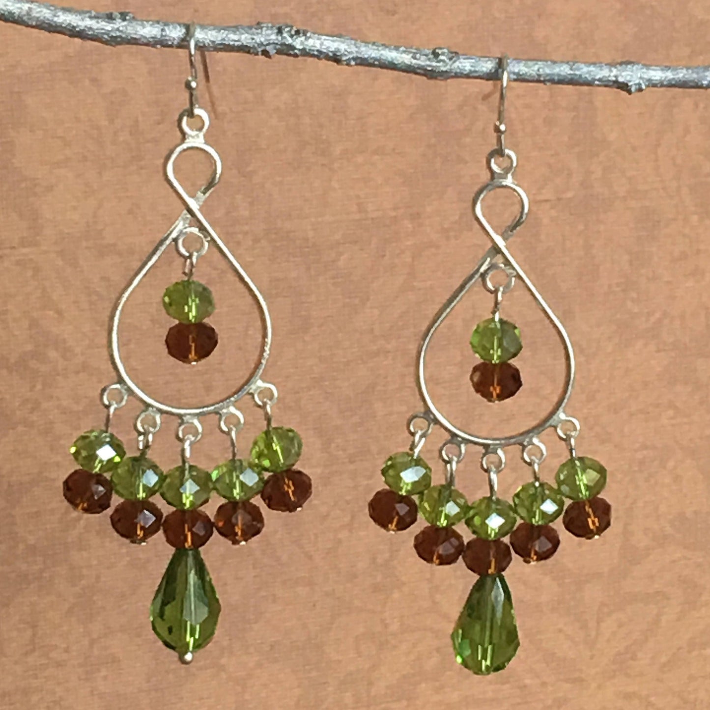 Topaz and Green Crystal Chandelier Earrings 3"