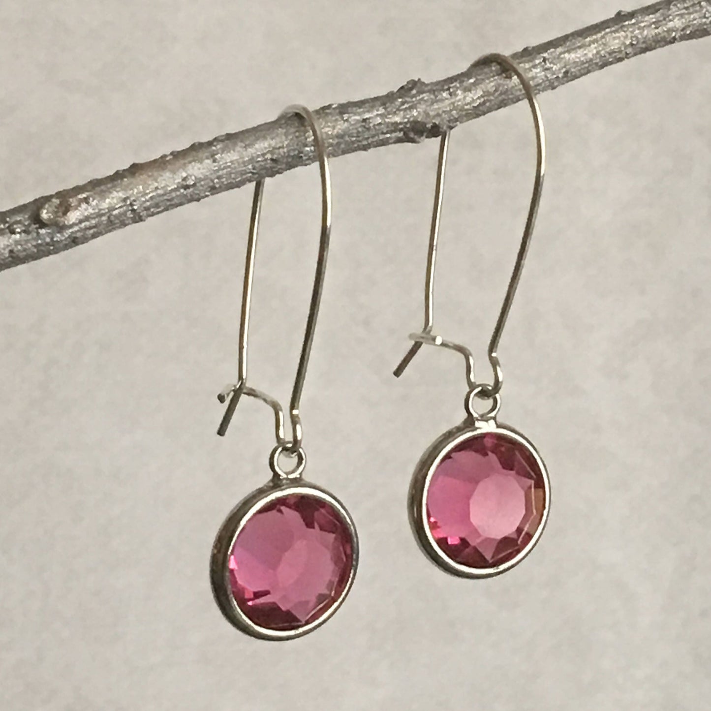 Pink Crystal Earrings 1.75"