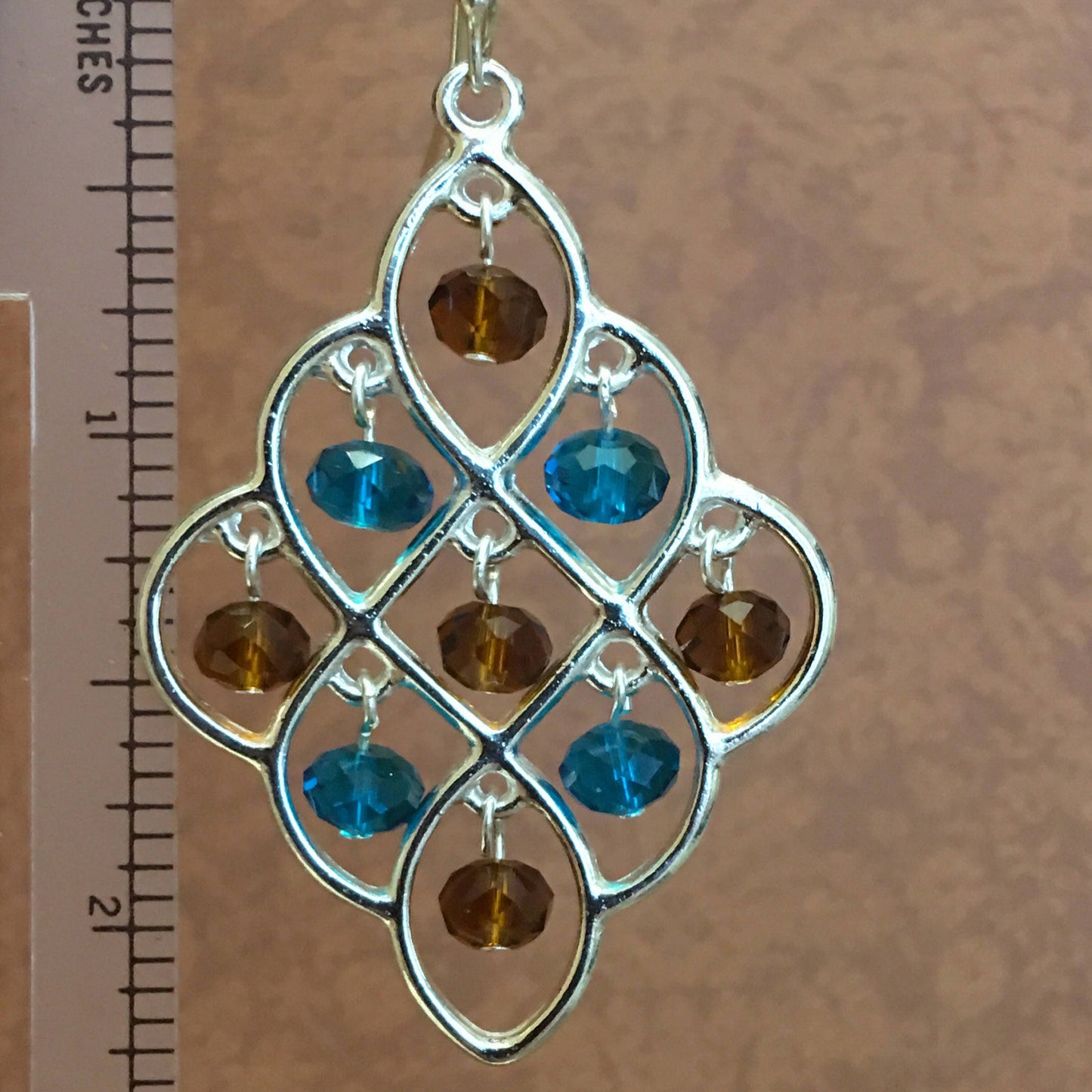 Teal & Brown Chandelier Earrings 2.5 "