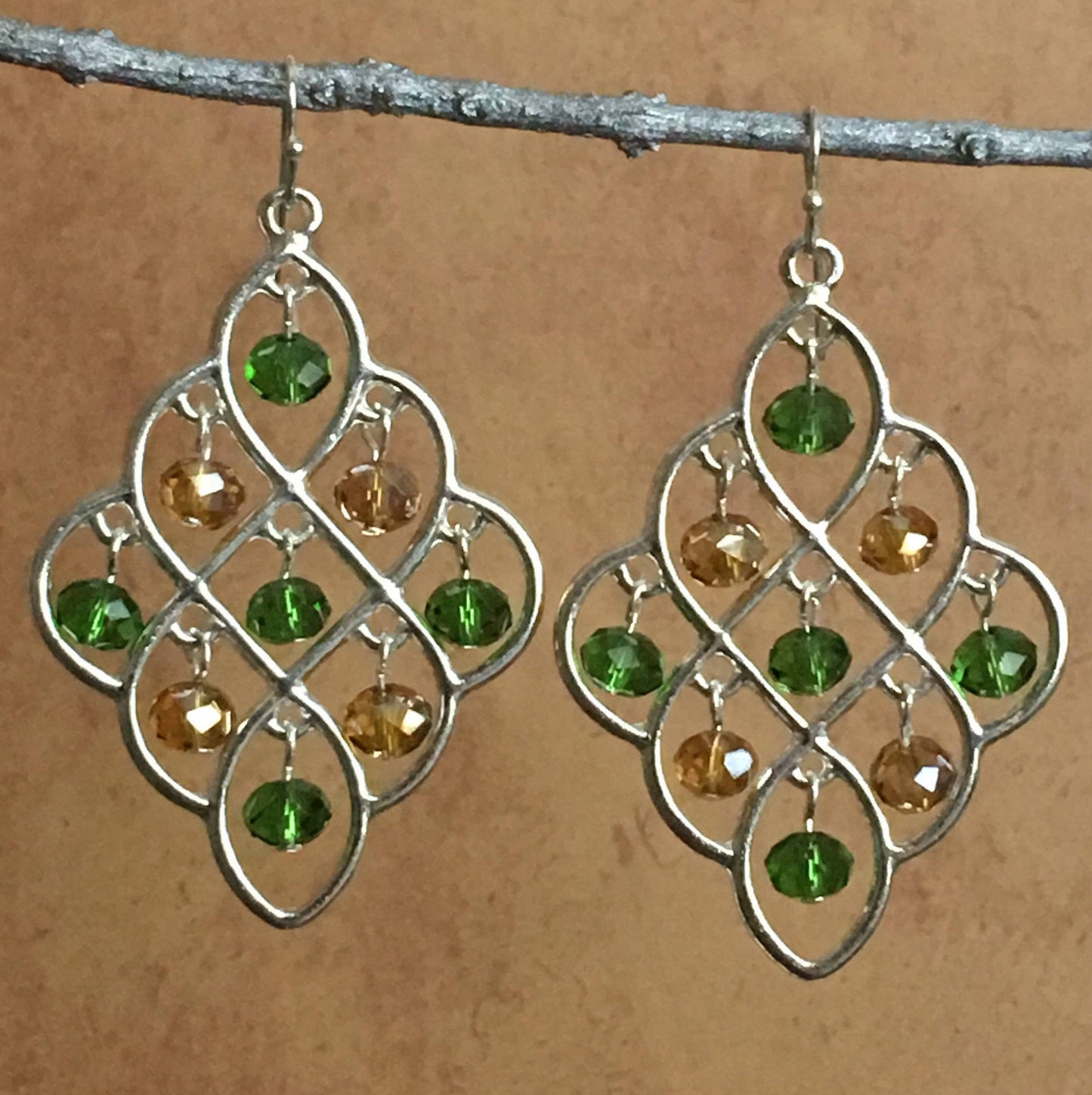 Amber & Green Chandelier Earrings 2.5"
