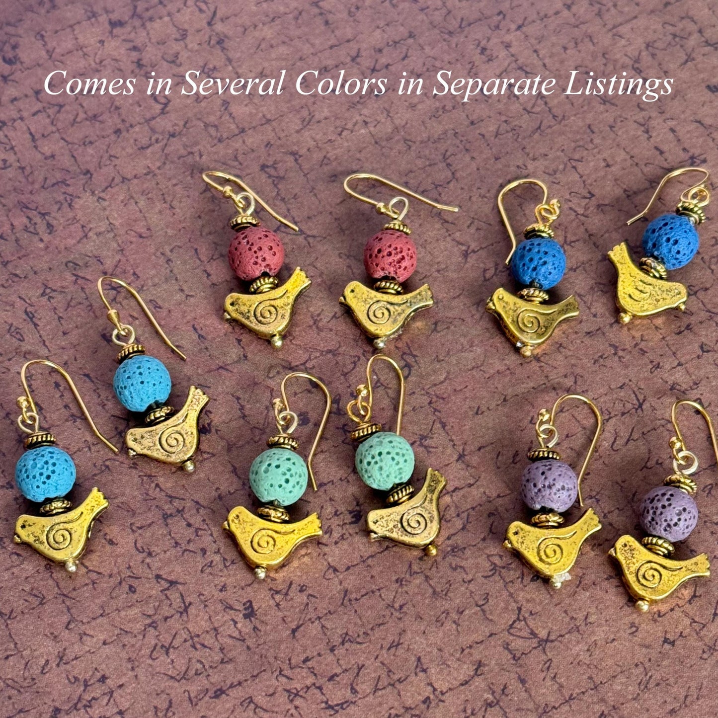 Bird Earrings with Turquoise Lava Stone Beads 1.5"