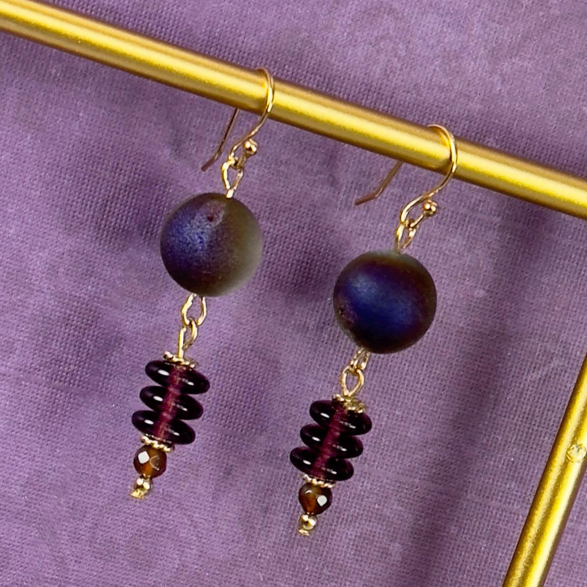 Druzy Agate with Amethyest Earrings 2"