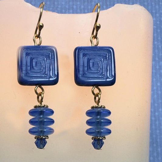 Blue Square and Rondell Czech Beads 2"