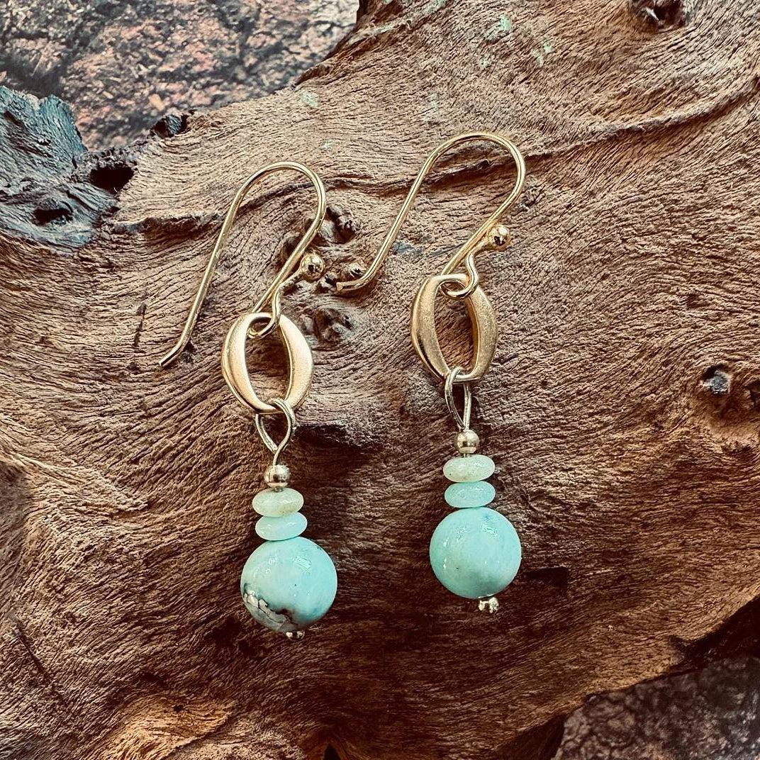Amazonite Gold Earrings 2"