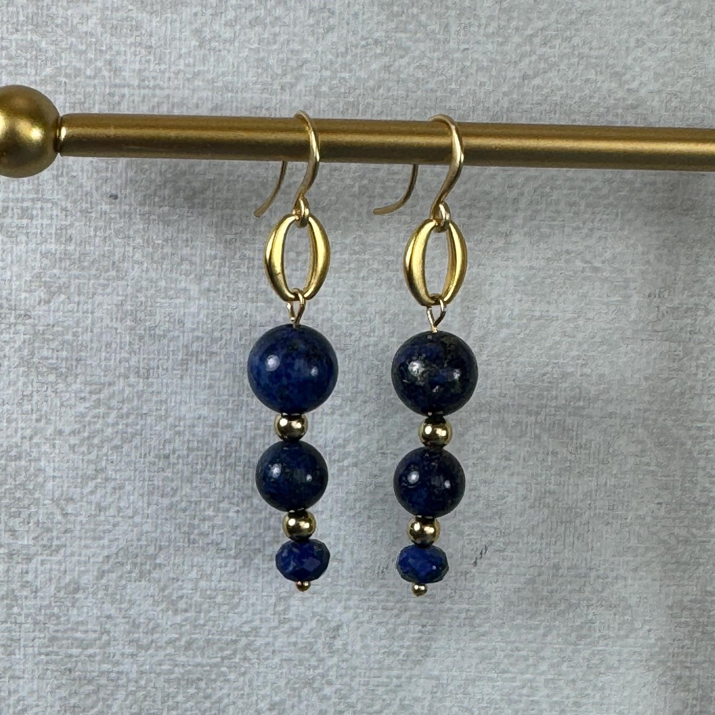 Lapis Lazuli Beads & Gold Earrings 2.25"
